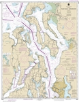 NOAA Chart 18441. Puget Sound - Northern Part Nautical Chart. NOAA charts portray water depths, coastlines, dangers, aids to navigation, landmarks, bottom characteristics and other features, as well as regulatory, tide, and other information. They contain