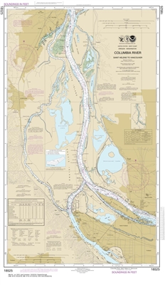 NOAA Chart 18525. Nautical Chart of Columbia River Saint Helens to Vancouver. NOAA charts portray water depths, coastlines, dangers, aids to navigation, landmarks, bottom characteristics and other features, as well as regulatory, tide, and other informati