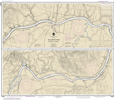 NOAA Chart 18529. Nautical Chart of Willamette River - Walnut Eddy to Newburg  NOAA charts portray water depths, coastlines, dangers, aids to navigation, landmarks, bottom characteristics and other features, as well as regulatory, tide, and other informat