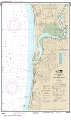 NOAA Chart 18556. Nautical Chart of Nehalem River. NOAA charts portray water depths, coastlines, dangers, aids to navigation, landmarks, bottom characteristics and other features, as well as regulatory, tide, and other information. They contain all critic