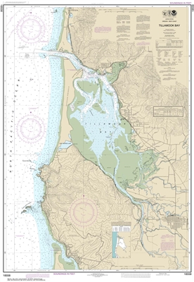 NOAA Chart 18558. Nautical Chart of Tillamook Bay. NOAA charts portray water depths, coastlines, dangers, aids to navigation, landmarks, bottom characteristics and other features, as well as regulatory, tide, and other information. They contain all critic