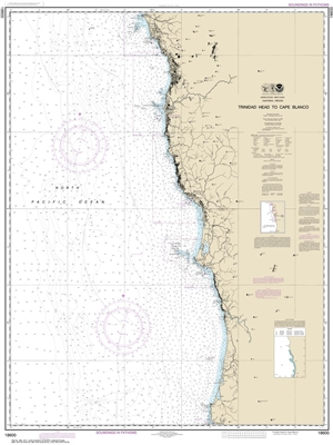 NOAA Chart 18600. Nautical Chart of Trinidad Head to Cape Blanco. NOAA charts portray water depths, coastlines, dangers, aids to navigation, landmarks, bottom characteristics and other features, as well as regulatory, tide, and other information. They con