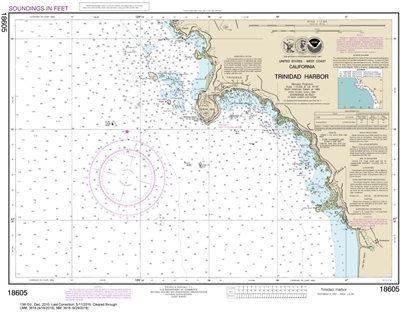 NOAA Chart 18605. Nautical Chart of Trinidad Harbor. NOAA charts portray water depths, coastlines, dangers, aids to navigation, landmarks, bottom characteristics and other features, as well as regulatory, tide, and other information. They contain all crit
