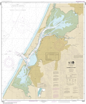 NOAA Chart 18622. Nautical Chart of Humboldt Bay. NOAA charts portray water depths, coastlines, dangers, aids to navigation, landmarks, bottom characteristics and other features, as well as regulatory, tide, and other information. They contain all critica