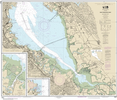 NOAA Chart 18651. Nautical Chart of San Francisco Bay - Southern part. NOAA charts portray water depths, coastlines, dangers, aids to navigation, landmarks, bottom characteristics and other features, as well as regulatory, tide, and other information. The