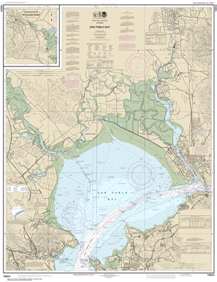 NOAA Chart 18654. Nautical Chart of San Pablo Bay. NOAA charts portray water depths, coastlines, dangers, aids to navigation, landmarks, bottom characteristics and other features, as well as regulatory, tide, and other information. They contain all critic