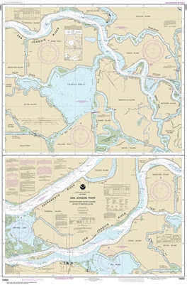 NOAA Chart 18660. Nautical Chart of San Joaquin River - Stockton Deep Water Channel. Includes Antioch to Medford Island. NOAA charts portray water depths, coastlines, dangers, aids to navigation, landmarks, bottom characteristics and other features, as we
