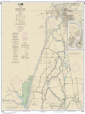 NOAA Chart 18662. Nautical Chart of Sacramento River Andrus Island to Sacramento. NOAA charts portray water depths, coastlines, dangers, aids to navigation, landmarks, bottom characteristics and other features, as well as regulatory, tide, and other infor