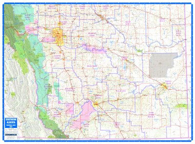 Southern Alberta Regional Wall Map. This regional road map of Southern Alberta is a current map with parks, places (cities, towns, villages and hamlets), highways, major roads, township and range roads, First Nations and Metis Settlements, Counties, MD's