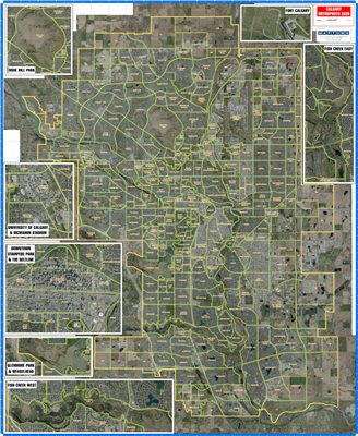 Calgary Orthophoto laminated wall map. If you want to see Calgary like you would from space using satellite imagery, we have something better - a large 42 inch by 50 inch laminated map of Calgary using orthophotos. Collected in 2019, this image ar