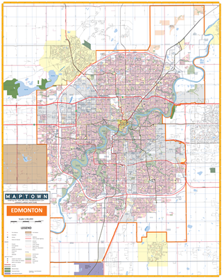 Edmonton Detailed Wall Map. New detailed base map of Edmonton and the surrounding communities of Beaumont, Sherwood, St. Albert and Stoney Plain First Nation. Easy to read primary and secondary roads and streets, including the Anthony Henday ring road, ra