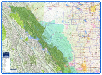 West Central Alberta Regional Wall Map. This regional road map of West Central Alberta showcases from Calgary to Edmonton along with the mountain parks system including Banff and Jasper National Parks. It is a current map with parks, places (cities, towns