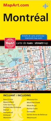 Montreal & area folded street map. Full color map of Montreal and Area. Includes all city streets with an index. Areas include Montreal Island and enlargement of Downtown Montreal.