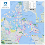 Nunavut Canada Wall Map - Communities and Land Claims. This detailed wall map of Nunavut shows all of the lands that make up this territory of Canada shows transportation, places, parks, glaciers, Inuit owned lands, census subdivisions, protected areas, s