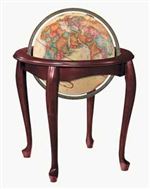 Queen Anne 16 Inch Floor World Globe. Elegant describes this globe perfectly. The design of the solid hardwood stand with cherry finish calls to mind 18th Century European influence. 16" diameter antique ocean globe with die-cast meridian.