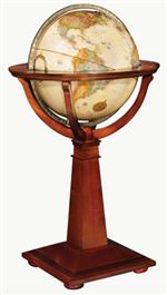 Logan 16 inch World Globe. Old-world workmanship and whole-world detail combine to make the antique-ocean, raised-relief Logan globe the focal point of any room. The 16" globe rests handsomely on a hand-rubbed, inlaid-wood stand inspired by Italian crafts