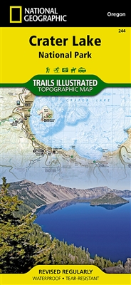 Crater Lake National Park Trail & Road map.  This two-sided map includes Mazama Village, Crater Lake National Park in its entirety, portions of Umpqua National Forest, Rogue River National Forest, Winema National Forest, and Sky Lakes Wilderness, and Moun