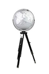 WILLSTON 16" FLOOR REPLOGLE GLOBE.  Unique and modern! A simple two tone raised relief map with raised relief feature and mountain half tones complements sturdy black tripod stand with brushed nickel hardware. Stand height can be adjusted to 4 different p