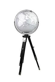 WILLSTON 16" FLOOR REPLOGLE GLOBE.  Unique and modern! A simple two tone raised relief map with raised relief feature and mountain half tones complements sturdy black tripod stand with brushed nickel hardware. Stand height can be adjusted to 4 different p