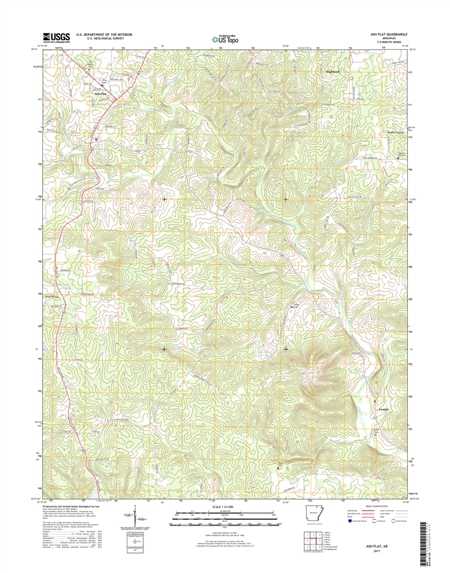Ash Flat Arkansas - 24k Topo Map