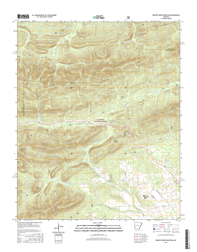 Brushy Creek Mountain Arkansas - 24k Topo Map