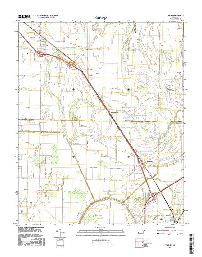 Tyronza Arkansas - 24k Topo Map