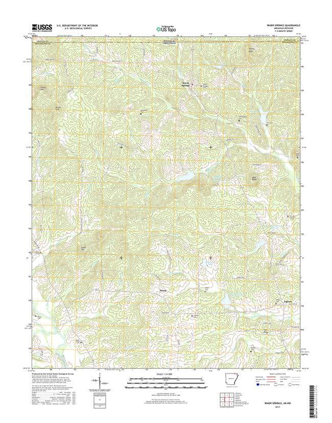 Warm Springs Arkansas - Missouri - 24k Topo Map