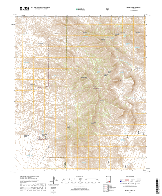 Apache Peak Arizona - 24k Topo Map