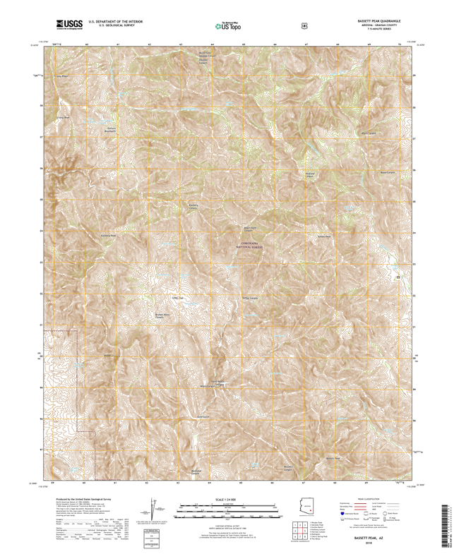 Bassett Peak Arizona - 24k Topo Map