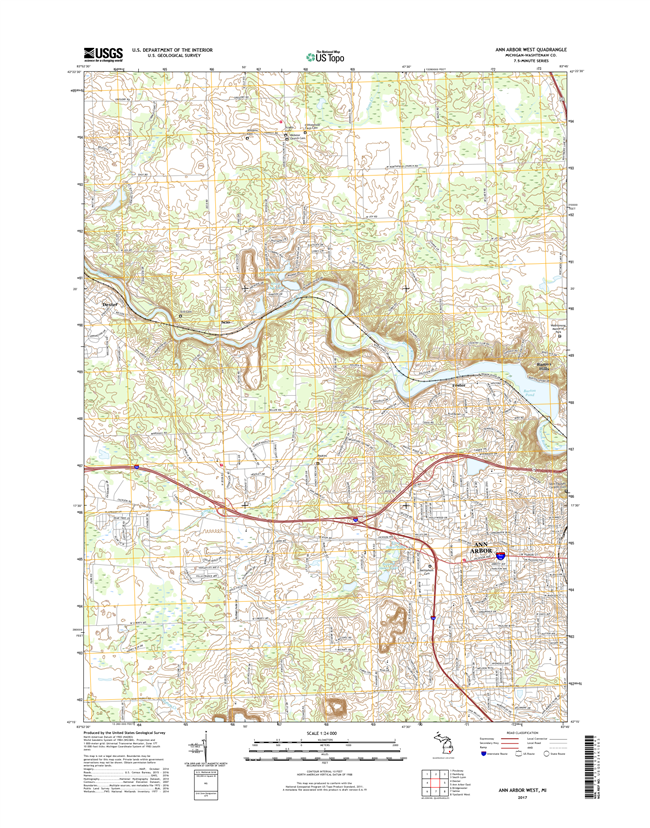 Ann Arbor West Michigan - 24k Topo Map