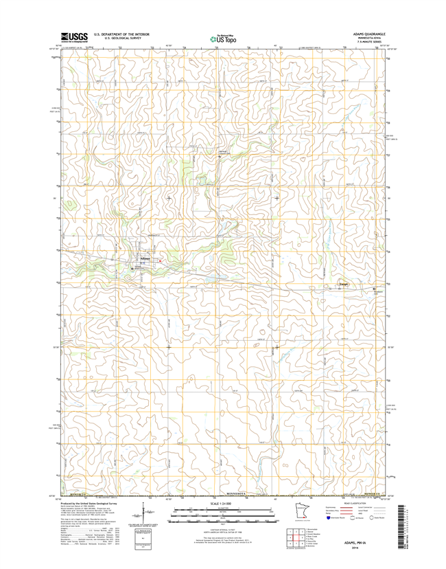 Adams Minnesota - Iowa - 24k Topo Map