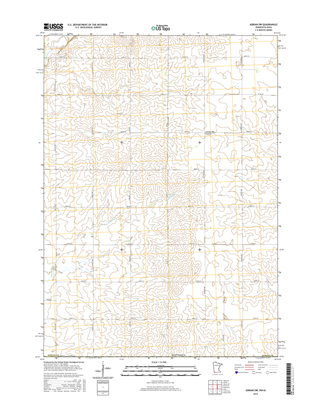 Adrian SW Minnesota - Iowa - 24k Topo Map