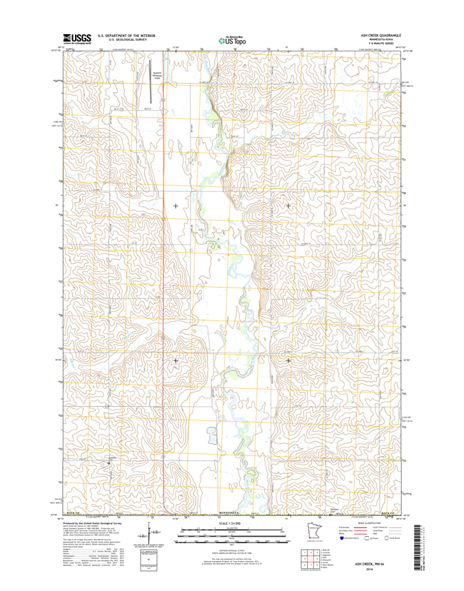 Ash Creek Minnesota - Iowa - 24k Topo Map