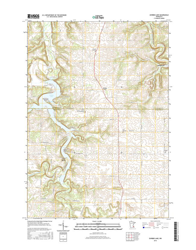 Zumbro Lake Minnesota - 24k Topo Map