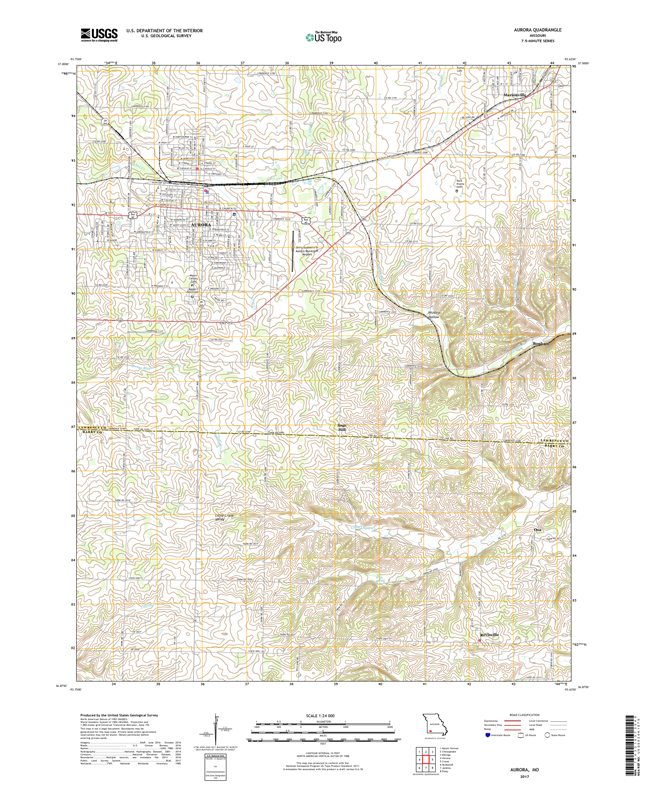 Aurora Missouri - 24k Topo Map