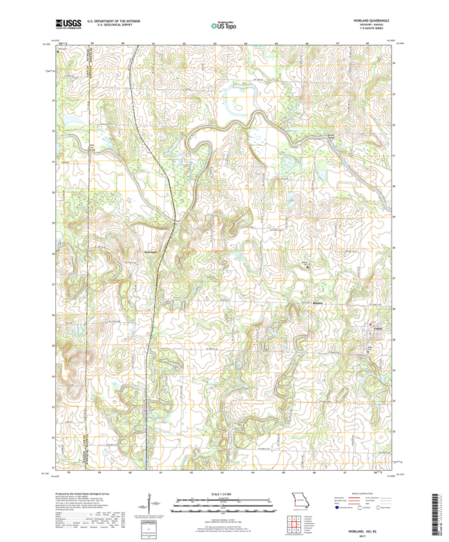 Worland Missouri - Kansas - 24k Topo Map