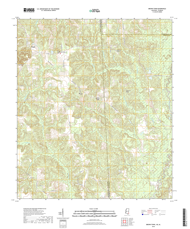 Brown Town Mississippi - Alabama - 24k Topo Map