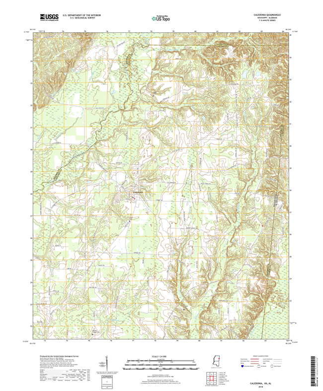 Caledonia Mississippi - Alabama - 24k Topo Map