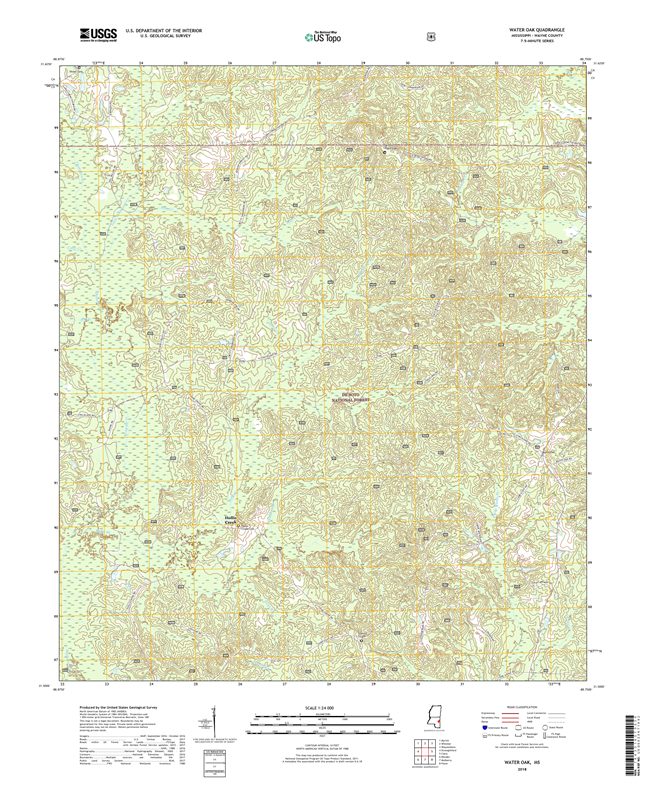 Water Oak Mississippi - 24k Topo Map