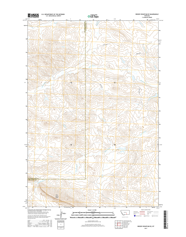 Woody Mountain SE Montana - 24k Topo Map