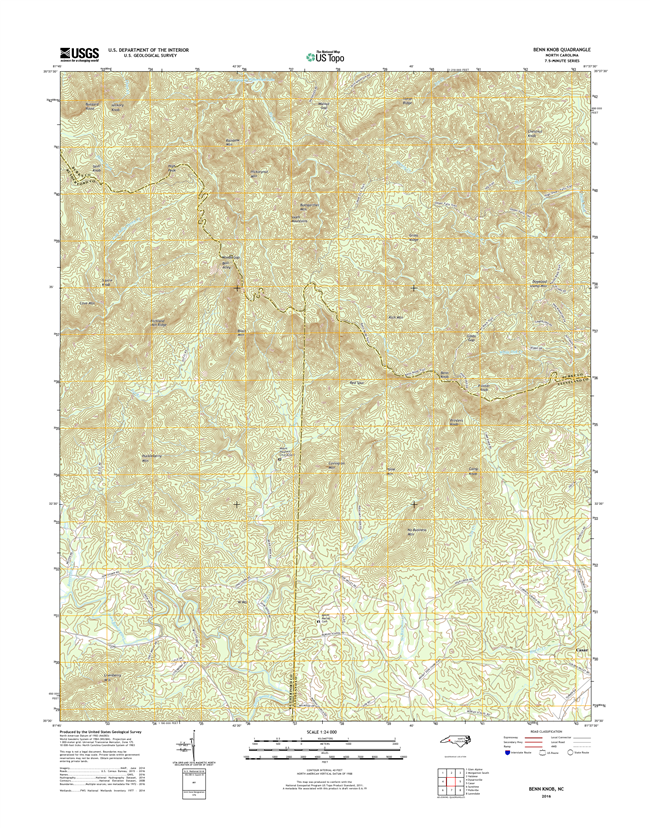 Benn Knob North Carolina  - 24k Topo Map