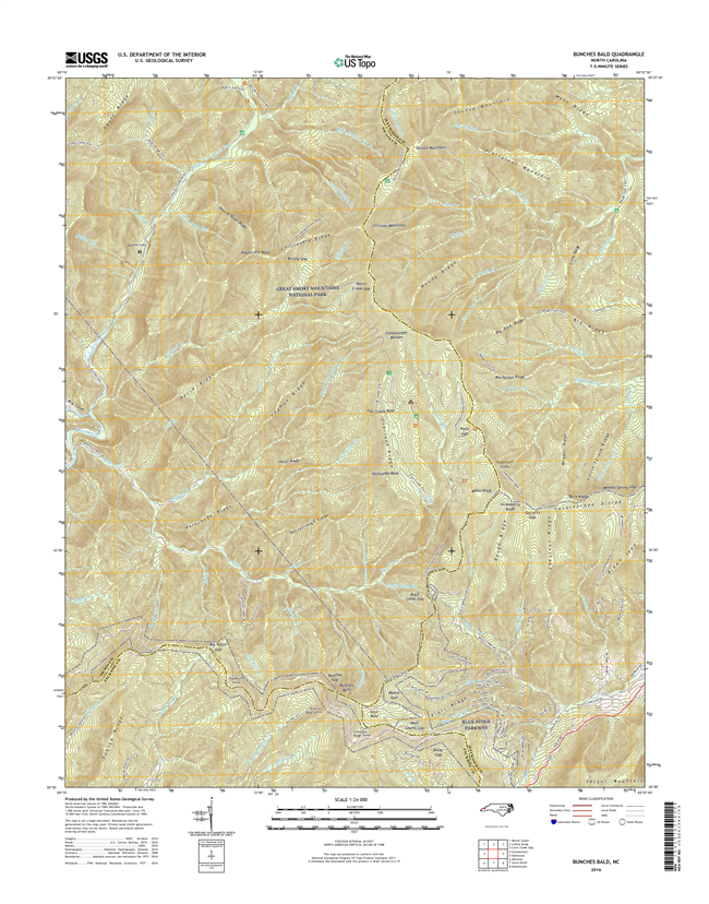Bunches Bald North Carolina  - 24k Topo Map