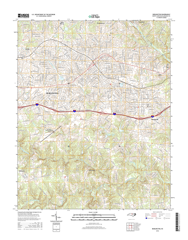 Burlington North Carolina  - 24k Topo Map