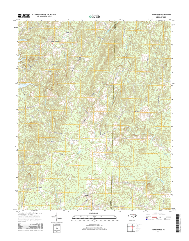 Triple Springs North Carolina  - 24k Topo Map