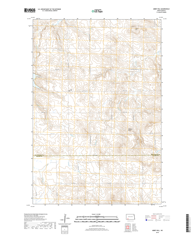 Abbey Hill North Dakota  - 24k Topo Map