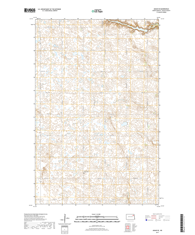 Adams SE North Dakota  - 24k Topo Map