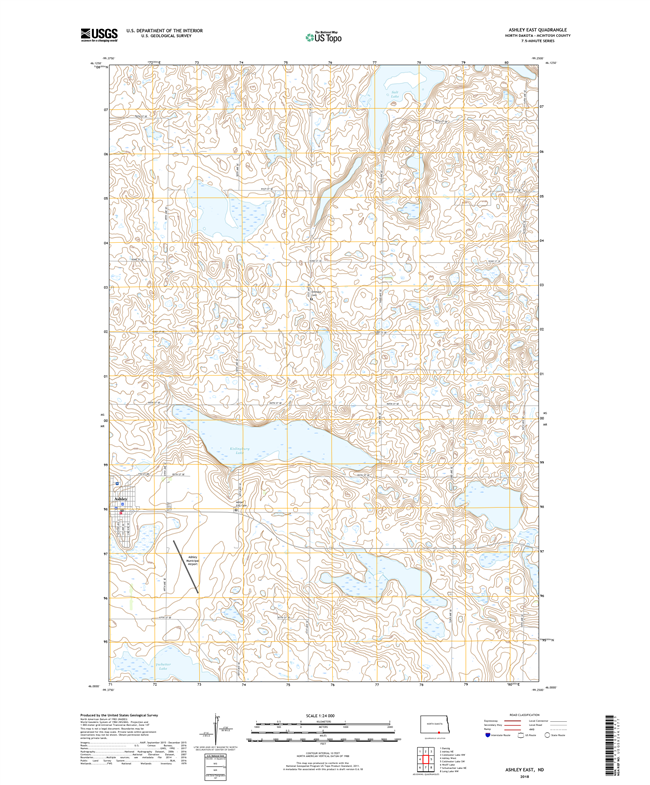 Ashley East North Dakota  - 24k Topo Map