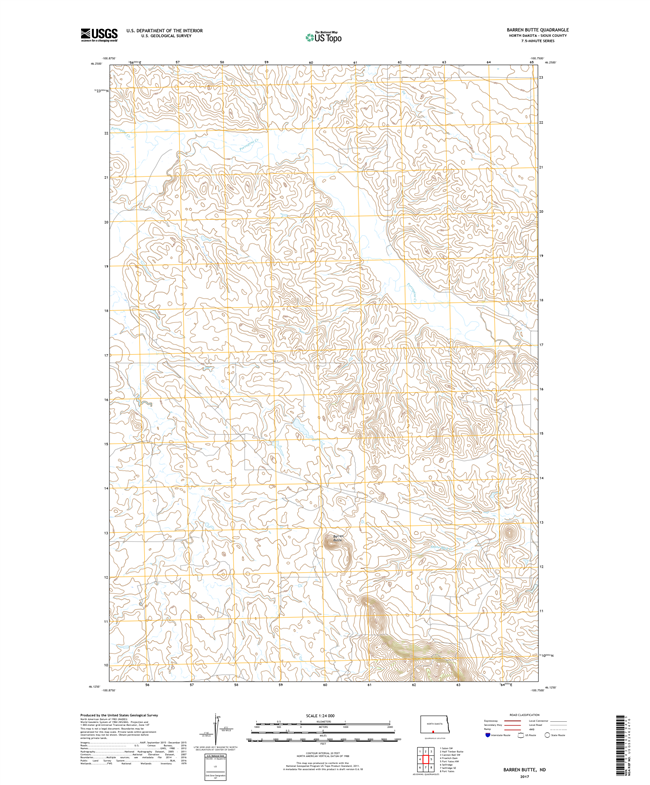 Barren Butte North Dakota  - 24k Topo Map