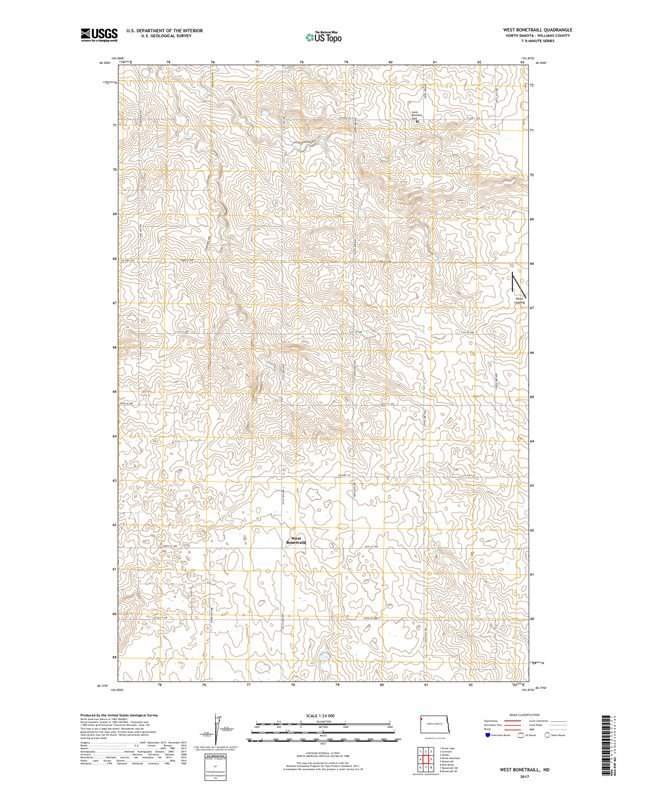West Bonetraill North Dakota  - 24k Topo Map