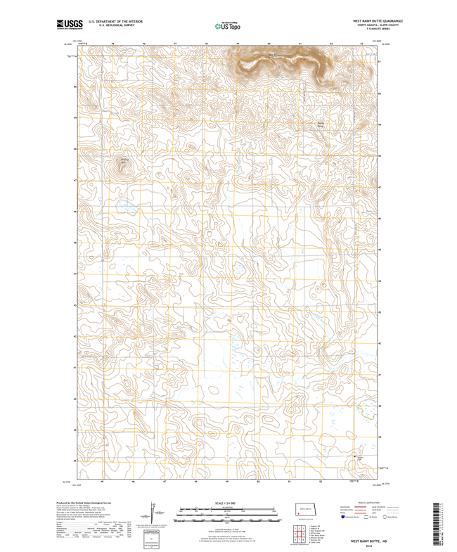 West Rainy Butte North Dakota  - 24k Topo Map